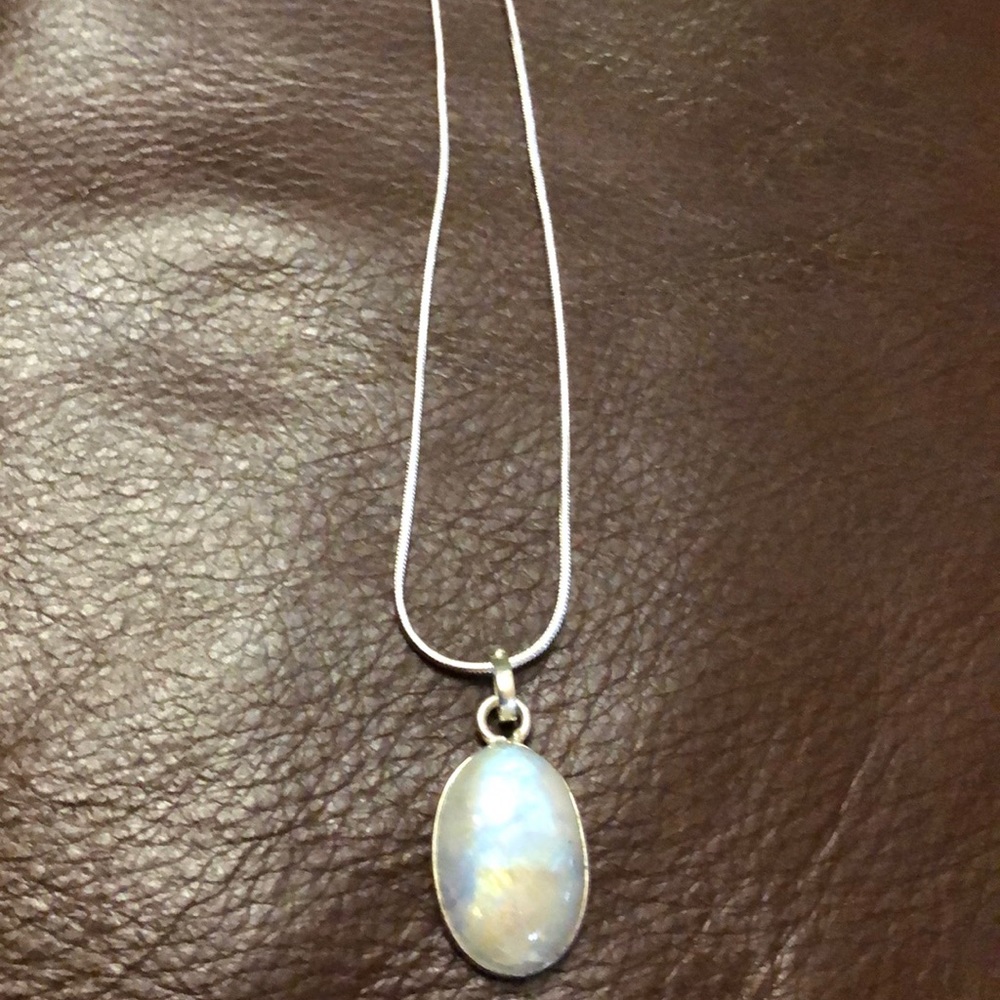 Rainbow moonstone pendant with chain .925